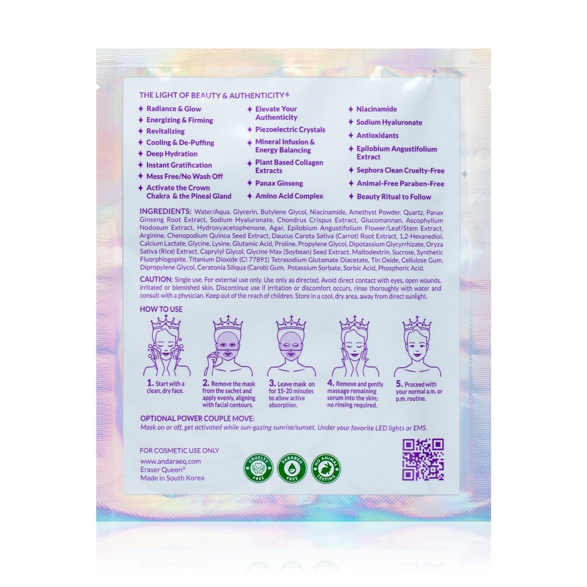 Hydrogel Sheet Mask Infused with Piezoelectric Crystals - 8 Pack - Andara® by Eraser Queen